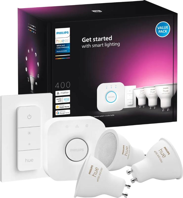 Philips Hue White and Color GU10 Starter Pack - 3 lampen + Bridge + Dimmer