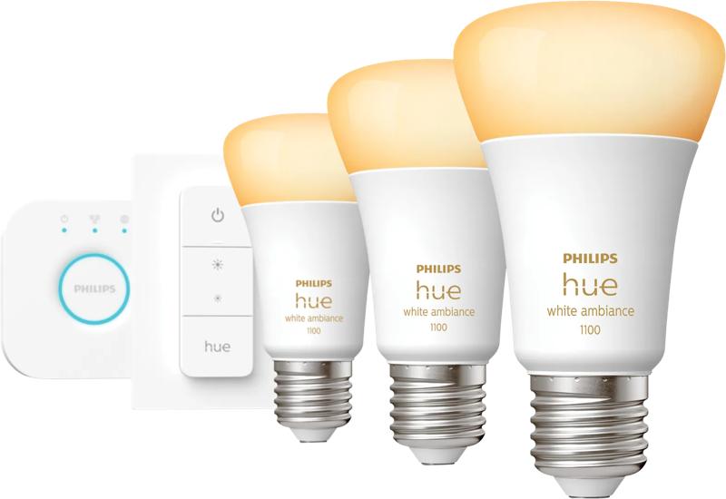 Philips Hue White Ambiance Starter Pack E27 met 3 lampen, dimmer + Bridge